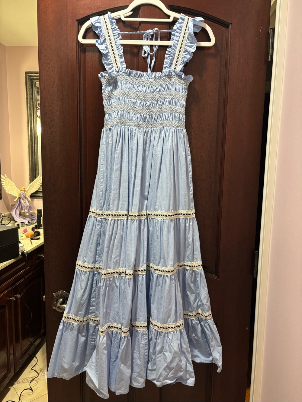 Light Blue Smocked Maxi Dress with Ruffle Straps